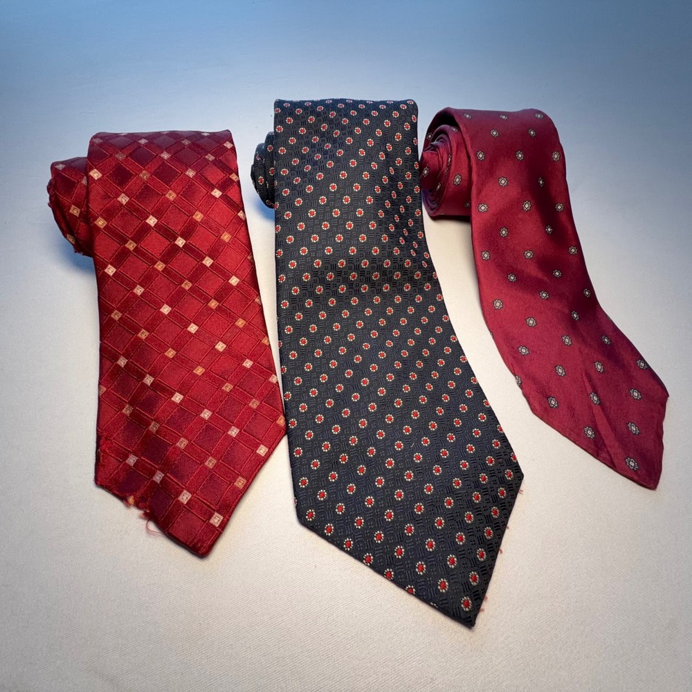 Vintage Christian Dior Cravates Necktie Lot Men OS Red Blue Silk Repair Project - Picture 1 of 10